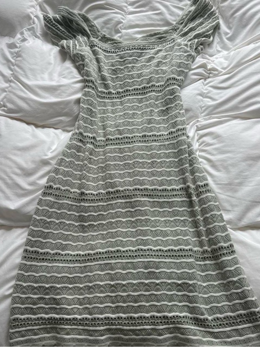 Hollister Sage Green Crochet Fit & Flare Mini Dress